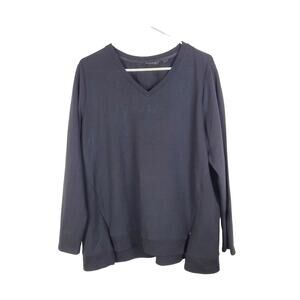 H By Halston Womens Black Vneck Long Sleeved Zipper Detail Sporty Top Size L